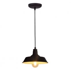 Hudson 1-Light Antique Black Ceiling Factory Pendant with Edison LED Light Bulb Included by Sylvania