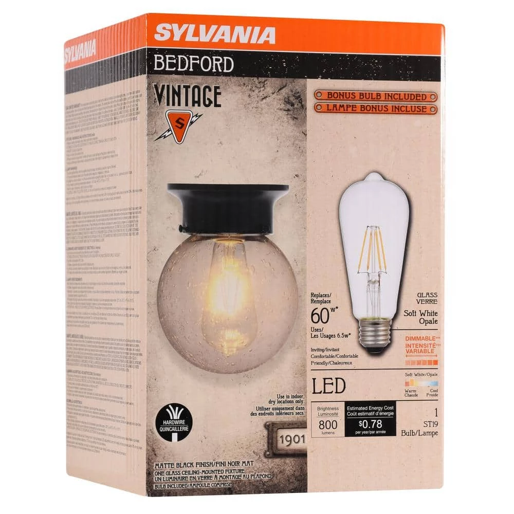 Bedford 4.7 in. 1-Light Antique Black Ceiling Semi-Flush Mount with Edison LED Light Bulb Included by Sylvania - Image 3