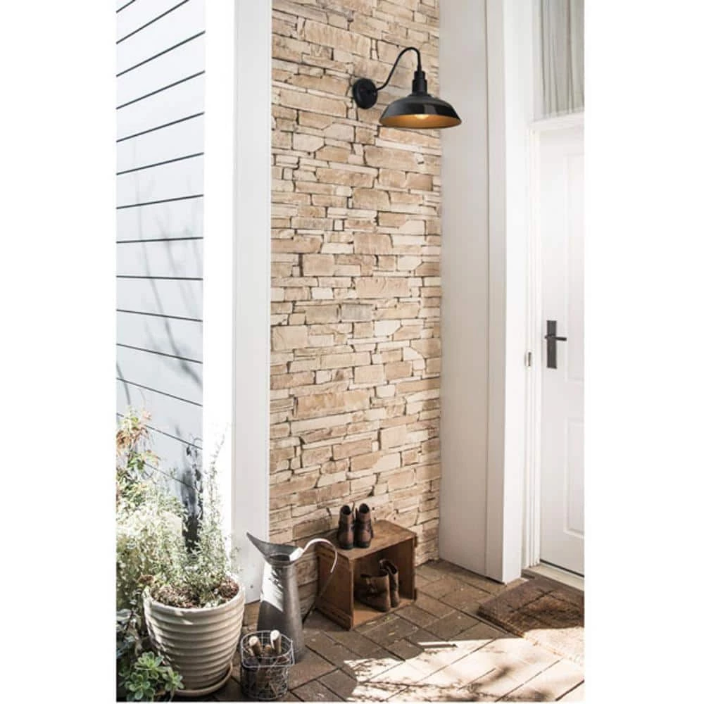 Easton 1-Light Antique Black Outdoor Wall Mount Barn Light Sconce with Edison LED Light Bulb Included by Sylvania - Image 4