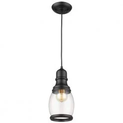 Vieste Collection Black 1-Light Pendant Fixture Clear Glass by BELDI