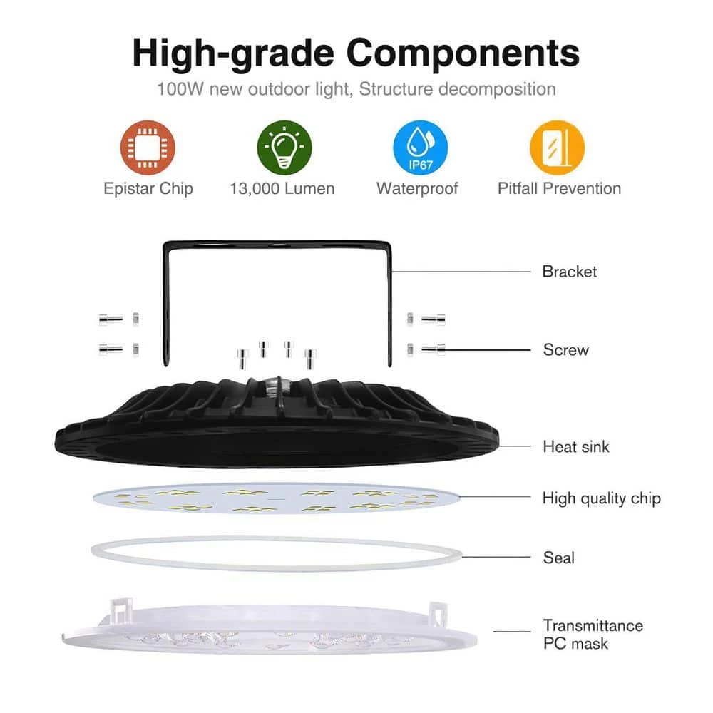 8.22 in. Round 100-Watt Equivalent UFO LED High Bay Light (2-Pack) by Nersunda - Image 4