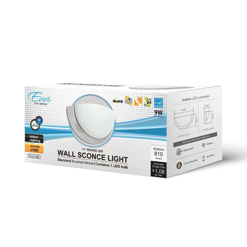 11 in. Brushed Nickel Sconce with Acid-Etched Glass Lens by Euri Lighting - Image 3