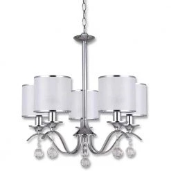 Portland 5-Light Chrome Chandelier White Fabric Shade 5 Bulbs by BELDI