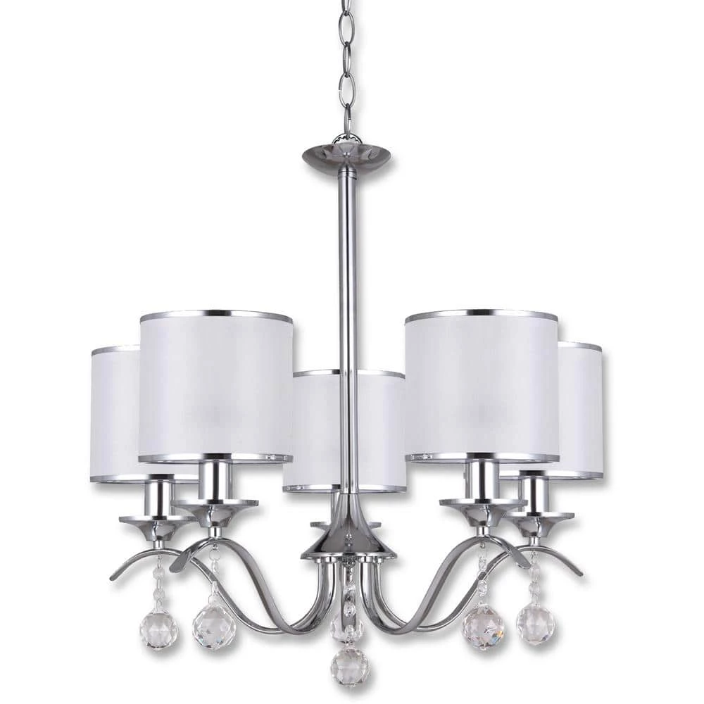 Portland 5-Light Chrome Chandelier White Fabric Shade 5 Bulbs by BELDI