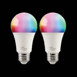 60-Watt Equivalent A19 ENERGY STAR and Dimmable Wi-Fi Smart LED Light Bulb RGB+CCT Tunable (2-Pack) by Euri Lighting