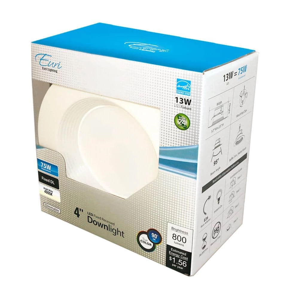 4 in. 75-Watt Equivalent 13-Watt, Matte White Dimmable Recessed Integrated LED Downlight Trim by Euri Lighting - Image 4