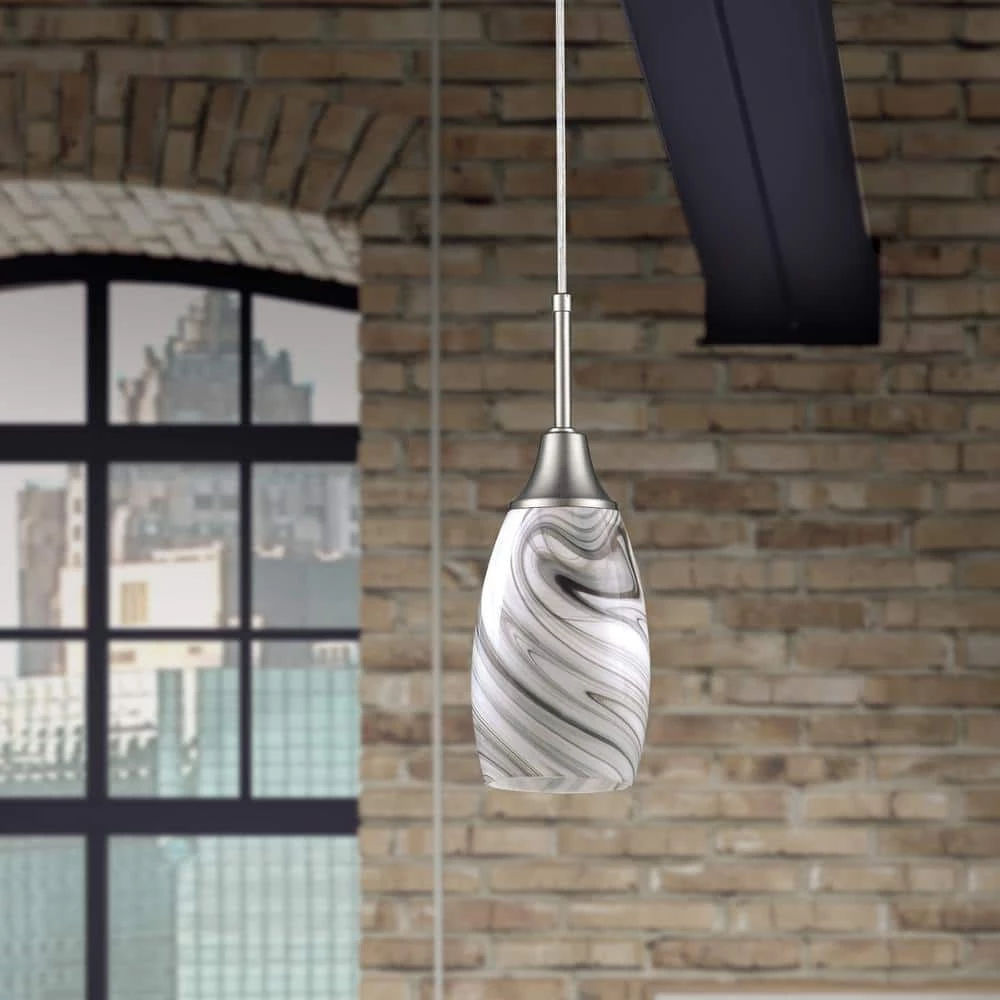 Peak Collection 1-Light Grey Glass and Nickel Pendant by BELDI - Image 6