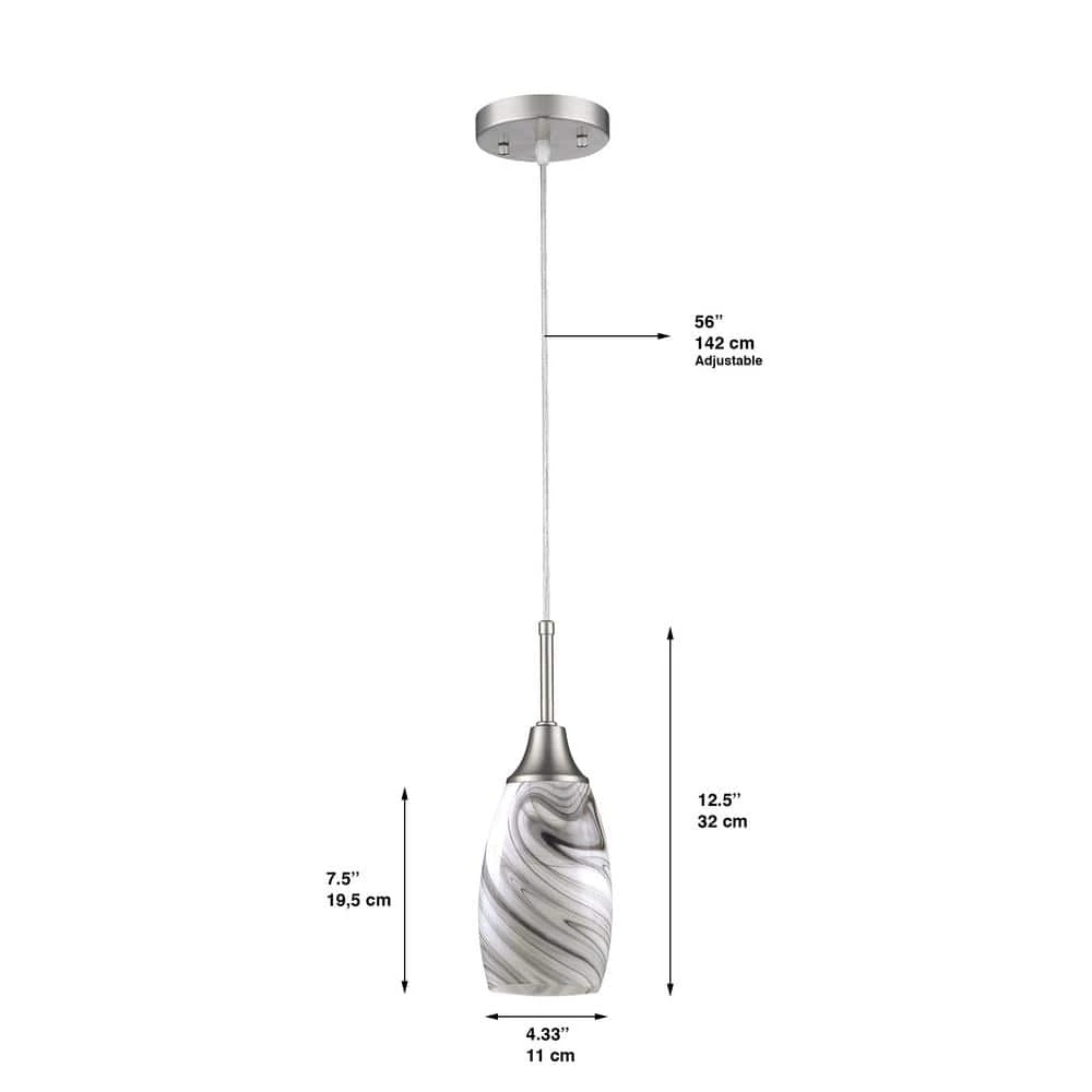 Peak Collection 1-Light Grey Glass and Nickel Pendant by BELDI - Image 3