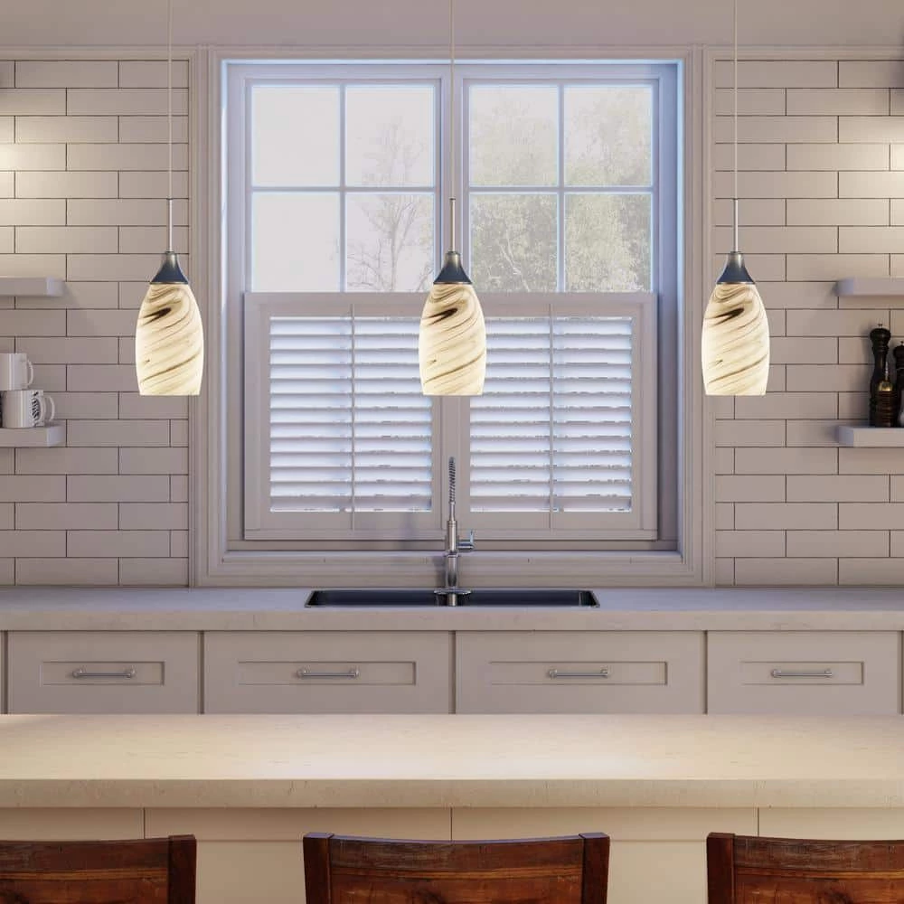 Peak Collection 1-Light Grey Glass and Nickel Pendant by BELDI - Image 2