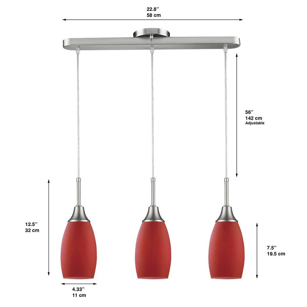 Peak Collection 3-Light Red and Nickel Pendant by BELDI - Image 8