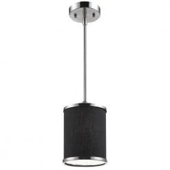Medford Collection 1-Light Satin Nickel Hanging Lamp with Black Fabric Shade by BELDI