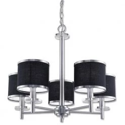 Medford Collection 5-Light Satin Nickel Chandelier with Black Fabric Shade by BELDI
