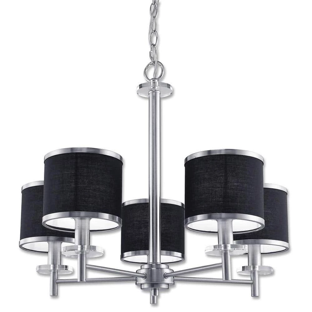 Medford Collection 5-Light Satin Nickel Chandelier with Black Fabric Shade by BELDI