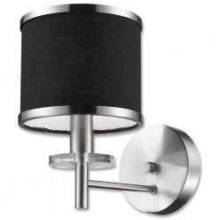 Medford Collection 1-Light Satin Nickel Wall Fixture with Black Fabric Shade by BELDI