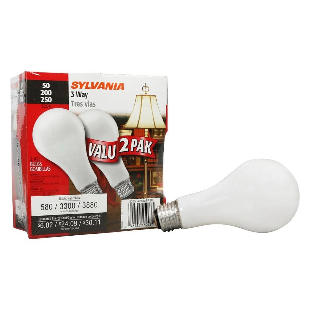 50-200-250-Watt A21 3-Way Incandescent Light Bulb in 2850K Soft White Color Temperature (2-Pack) by Sylvania - Image 5