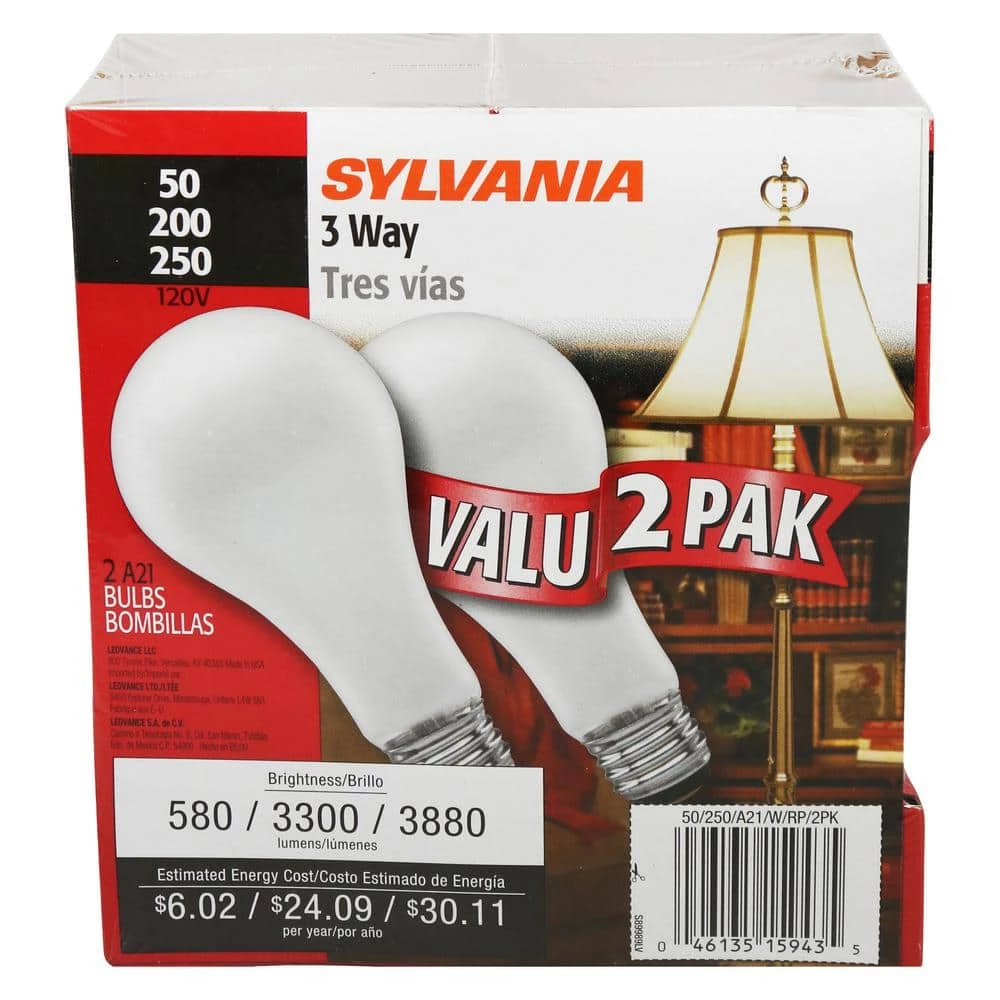 50-200-250-Watt A21 3-Way Incandescent Light Bulb in 2850K Soft White Color Temperature (2-Pack) by Sylvania - Image 6