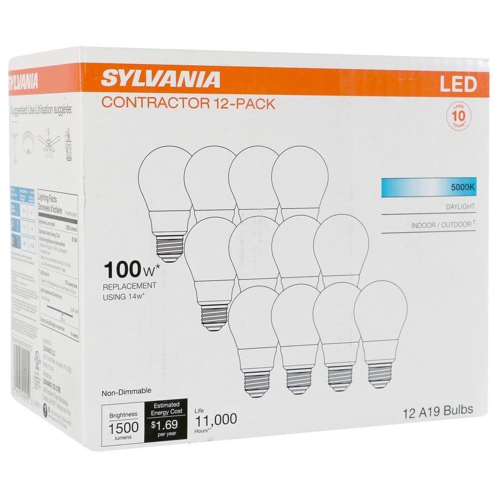 100-Watt Equivalent A19 Non-Dimmable LED Light Bulb Daylight (12-Pack) by Sylvania - Image 3