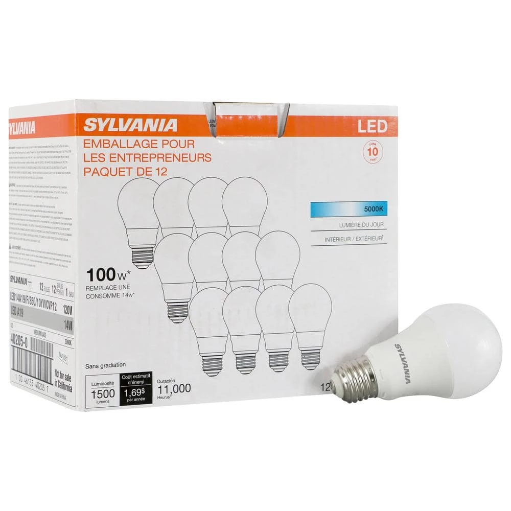 100-Watt Equivalent A19 Non-Dimmable LED Light Bulb Daylight (12-Pack) by Sylvania - Image 2