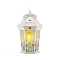 2-Light 14.6 in White Motion Sensing Integrated LED Outdoor Wall Lantern Sconce with Flickering Bulb/Clear Glass by Euri Lighting